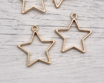 Gold Tone Star Bezel - Set of 2 Open Back Blank Metal Bezels, Bezel Blanks, Jewellery Making, Resin Art, Resin Pour, Craft Supplies