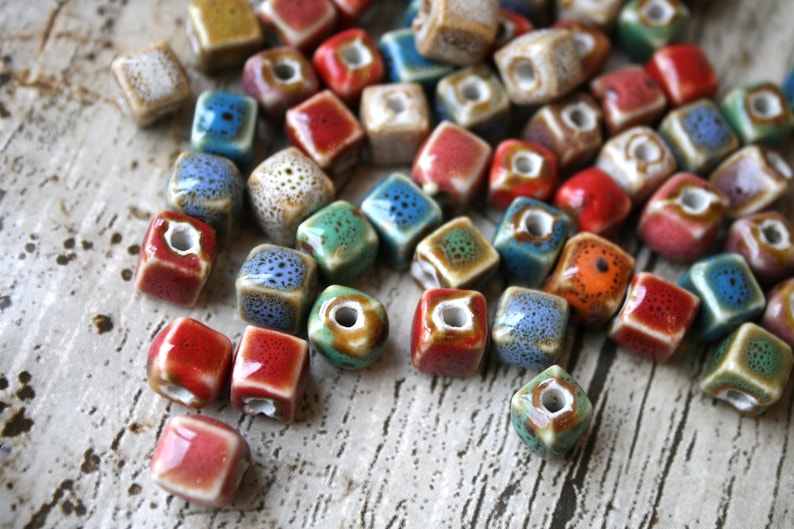 Craft Supplies Beading 10 x Ceramic Porcelain Cube Beads With Centre Hole Jewellery Supply Ceramic Jewellery Making Beads
