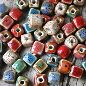 10 x Ceramic Porcelain Cube Beads With Centre Hole,  Craft Supplies, Jewellery Making, Ceramic, Beading, Beads, Jewellery Supply