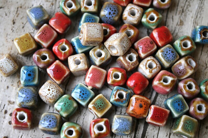 Craft Supplies Beading 10 x Ceramic Porcelain Cube Beads With Centre Hole Jewellery Supply Ceramic Jewellery Making Beads