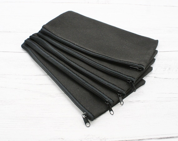 5 X Blank Canvas Cosmetic Bag, Black Zip Pencil Case, Black Zip Makeup Bag,  Blank Bag to Personalise, Black Zip Pencil Case, Black Canvas 