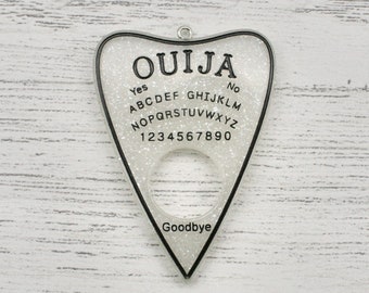 Ouija Planchette Charm with Glitter in White and Black, Joyería, Suministros de Artesanía, Amuletos Colgantes, Búsqueda de Joyas, Pendiente