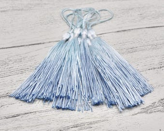 5 x Light Blue to Blue Ombre Gradient Silk Tassels, Faux Silk Tassels for craft, Bookmark Tassels, Resin Supplies, Bookmark Tassel