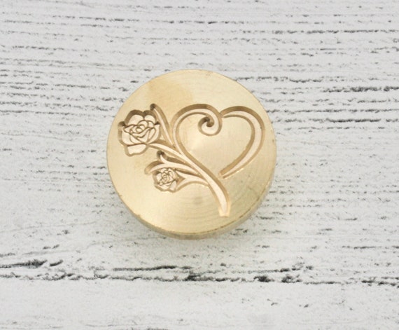 Heart and Rose Metal Wax Stamp Head, Wax Seal Head, Heart and Rose