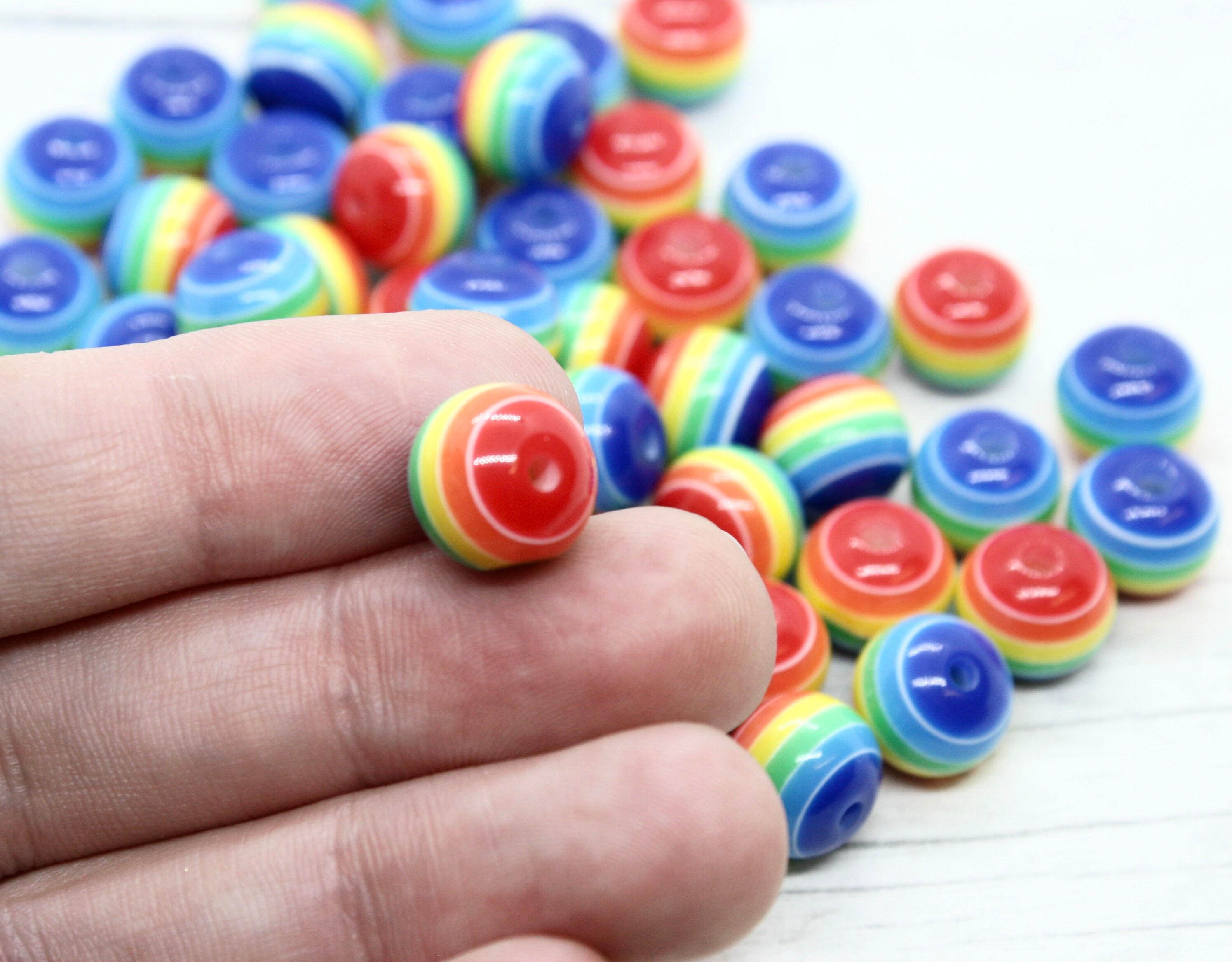 10 X Colourful Rainbow Beads, 10mm and 12mm, Charms, Craft Supplies ...