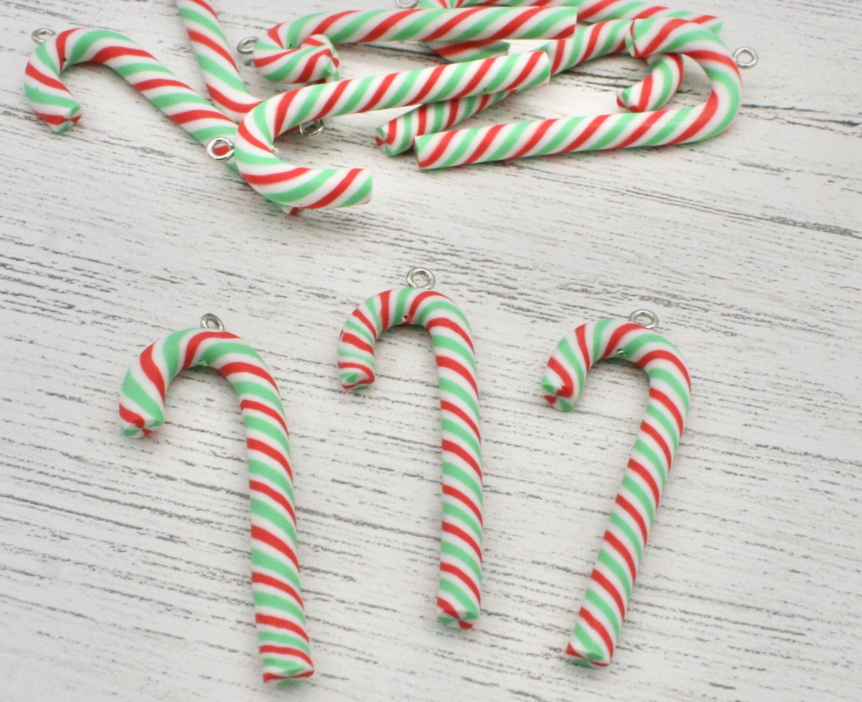 2 X Red Green and White Candy Cane Christmas Charms With Etsy UK