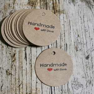 Ronde faite main avec des étiquettes d'amour, Étiquette faite main, Merci, Étiquettes cadeaux, Étiquettes, Emballage professionnel, Fête, Étiquettes de prix