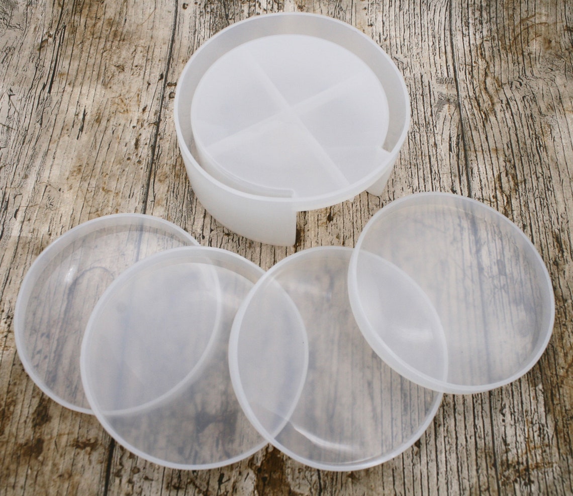 Coaster Holder and 4 Coaster Silicone Mould Set Round Coaster Etsy