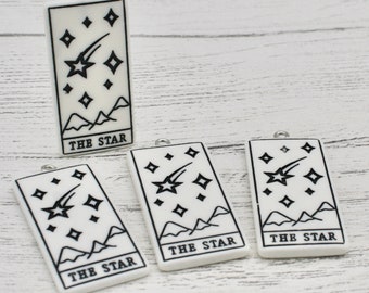 2 x Los amuletos de la carta del tarot estrella en blanco y negro, fabricación de joyas, suministros de artesanía, amuletos colgantes, hallazgos de joyas, colgante, pendientes