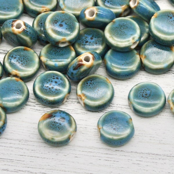 10 x Blue Ceramic Porcelain Round Beads With Centre Hole,  Craft Supplies, Jewellery Making, Ceramic, Beading, Beads, Jewellery Supply