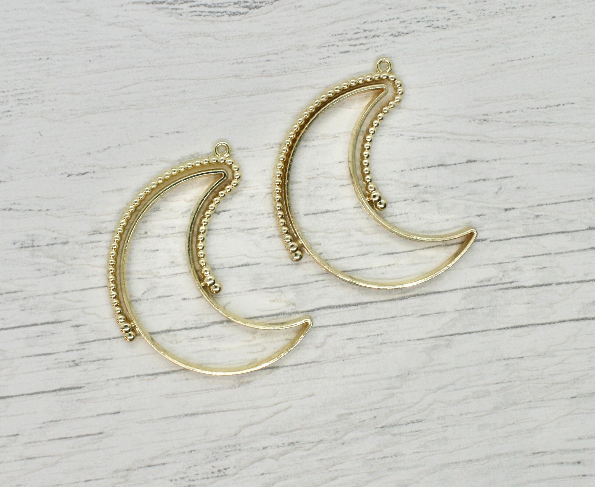 Crescent Moon Shape Rotating Bezels, Set of 2 Open Back Blank Metal ...