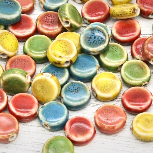 10 x Ceramic Porcelain Round Beads With Centre Hole,  Craft Supplies, Jewellery Making, Ceramic, Beading, Beads, Jewellery Supply