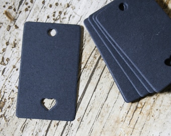 Black Gift Tags With Heart shape cut out, Wedding Tags, Blank Label, Thank You, Gift Labels, Party, Price Tags