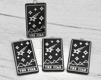 2 x Los amuletos de la carta del tarot estrella en blanco y negro, fabricación de joyas, suministros de artesanía, amuletos colgantes, hallazgos de joyas, colgante, pendientes