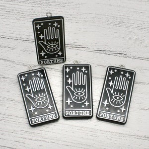 2 x Fortune Tarot Card Charms in Black and White, Jewellery Making, Craft Supplies, Pendant Charms, Jewellery Findings, Pendant, Earrings