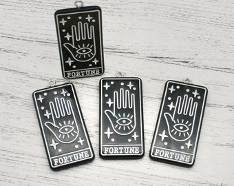 2 x Amuletos de cartas del Tarot de la Fortuna en blanco y negro, Fabricación de joyas, Suministros de artesanía, Amuletos colgantes, Hallazgos de joyas, Colgante, Pendientes