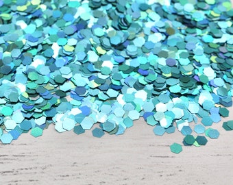 10g Aqua Hexagon Chunky Glitter, Resin Craft, Confetti, Resin Arts, Craft Supplies, Scrapbooking, Slime making, Glitter Crafts