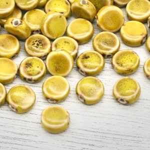 10 x Yellow Ceramic Porcelain Round Beads With Centre Hole,  Craft Supplies, Jewellery Making, Ceramic, Beading, Beads, Jewellery Supply