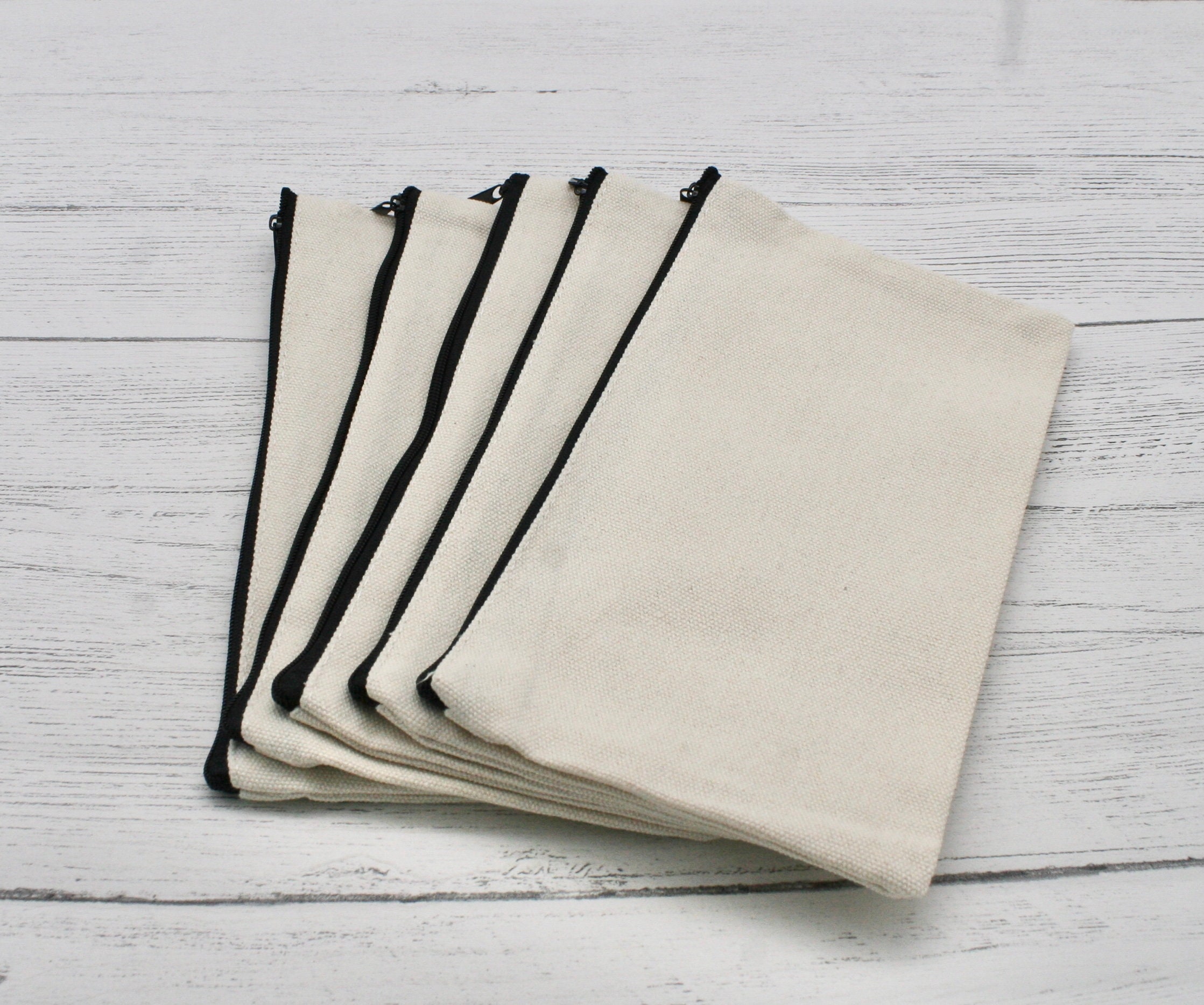 5 X Blank Canvas Cosmetic Bag Black Zip Pencil Case Black Etsy