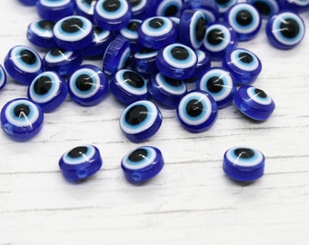 25 x Evil Eye Perlen mit Loch, 8mm und 10mm, Bastelbedarf, Evil Eye Perlen, Handwerk, blaue Perlen, Augenperlen, Kunstbedarf, Schmuckherstellung