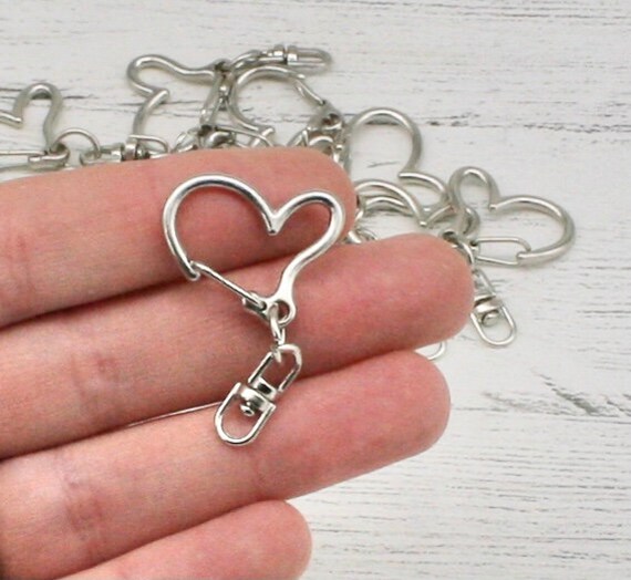 Craftyopia Heart Shape Silver Tone Keyring Chains, 5 x Heart Keyring, Handbag Ring, Craft Supplies, Key Ring Attachments, Heart Keyring Clip