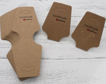 Cartes de présentation de boucles d'oreilles pliantes Kraft, Cartes de présentation de boucles d'oreilles, Cartes de présentation de bijoux, Emballages faits main avec amour, Étiquettes de prix