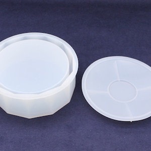 Molde redondo de silicona para maceta con corte de diamante con tapa, molde redondo para maceta, molde para baratija, molde de silicona, molde de silicona para Jesmonite