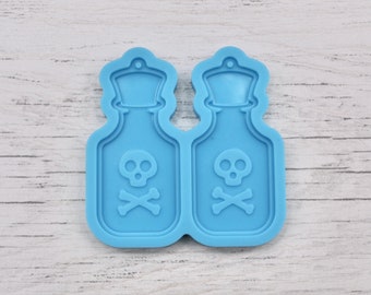 Poison Bottle Earring Silicone Mould, Skull and Crossbones Earring Mould, Poison Bottle Silicone Mould, Craft Supplies, Resin Crafts