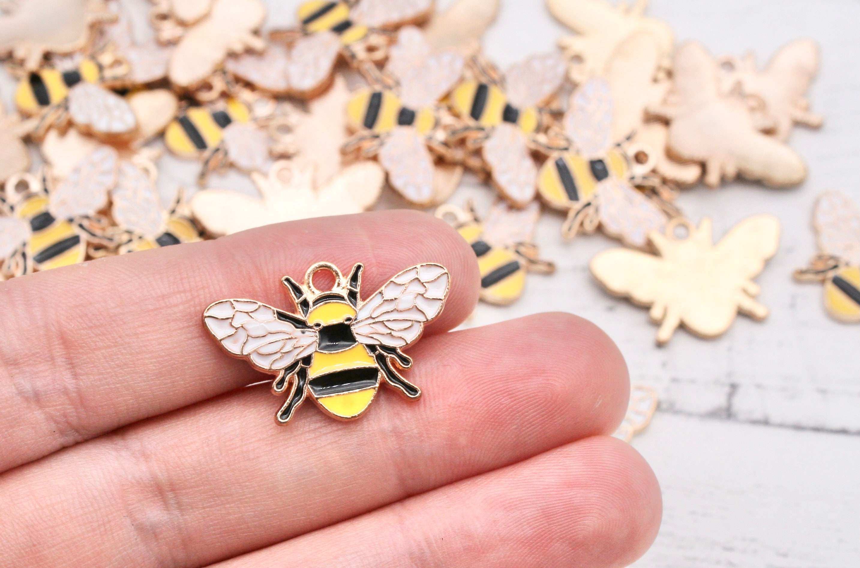 Gold Tone Bee Enamel Charms Bee Charm Jewellery Making Etsy