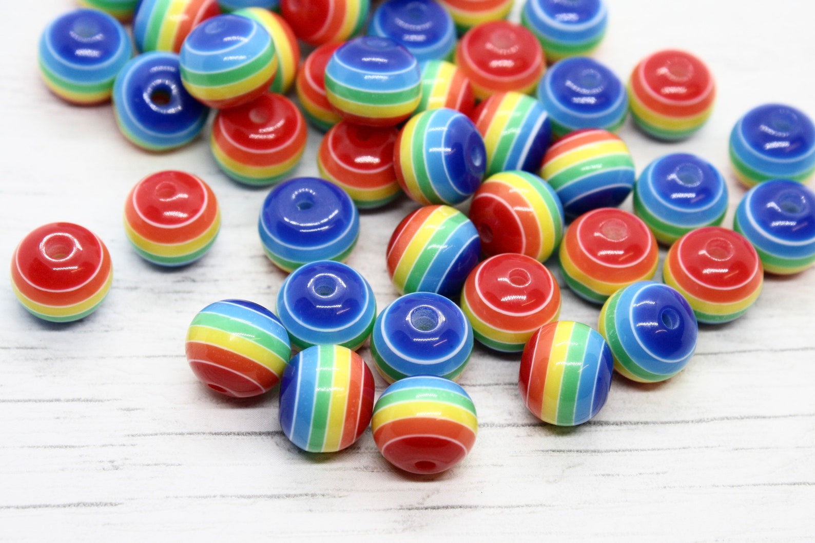 10 X Colourful Rainbow Beads, 10mm and 12mm, Charms, Craft Supplies ...