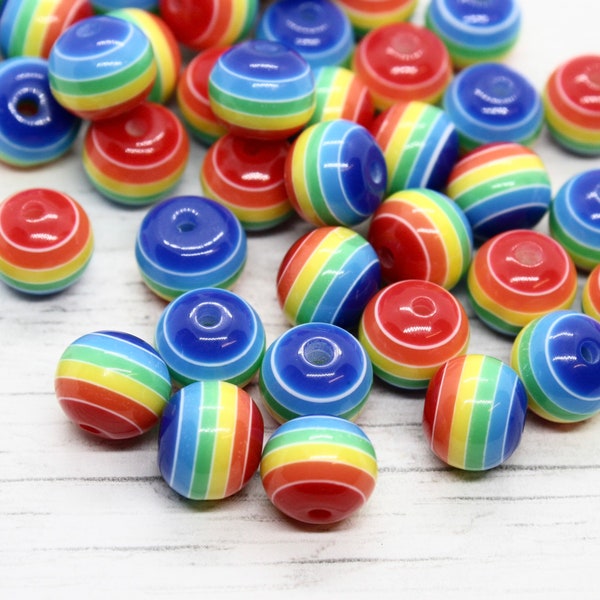 10 x Colourful Rainbow Beads, 10mm and 12mm,  Charms, Craft Supplies, Necklace, Pendant, Rainbow, Gay Pride, Colourful Bead, Bead, Beading