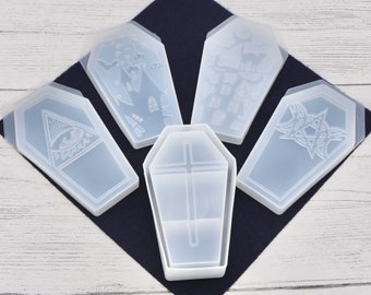 5pcs Coffin and Lid Silicone Mould Set, Coffin Silicone Mould with 4 Lids, Cross detail Coffin Mould with 4 Lids, Trinket Box