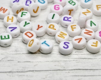 50 perline acriliche miste con foro, articoli per il fai da te, perline dell'alfabeto, perline con lettere, perline multicolori, articoli artistici, creazione di gioielli