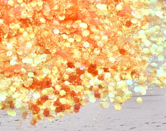 10g Orange Iridescent Hexagon Chunky & Fine Glitter Mix, Resin Arts, Resin Craft, Craft Supplies, Slime Making, Craft, Glitter Art