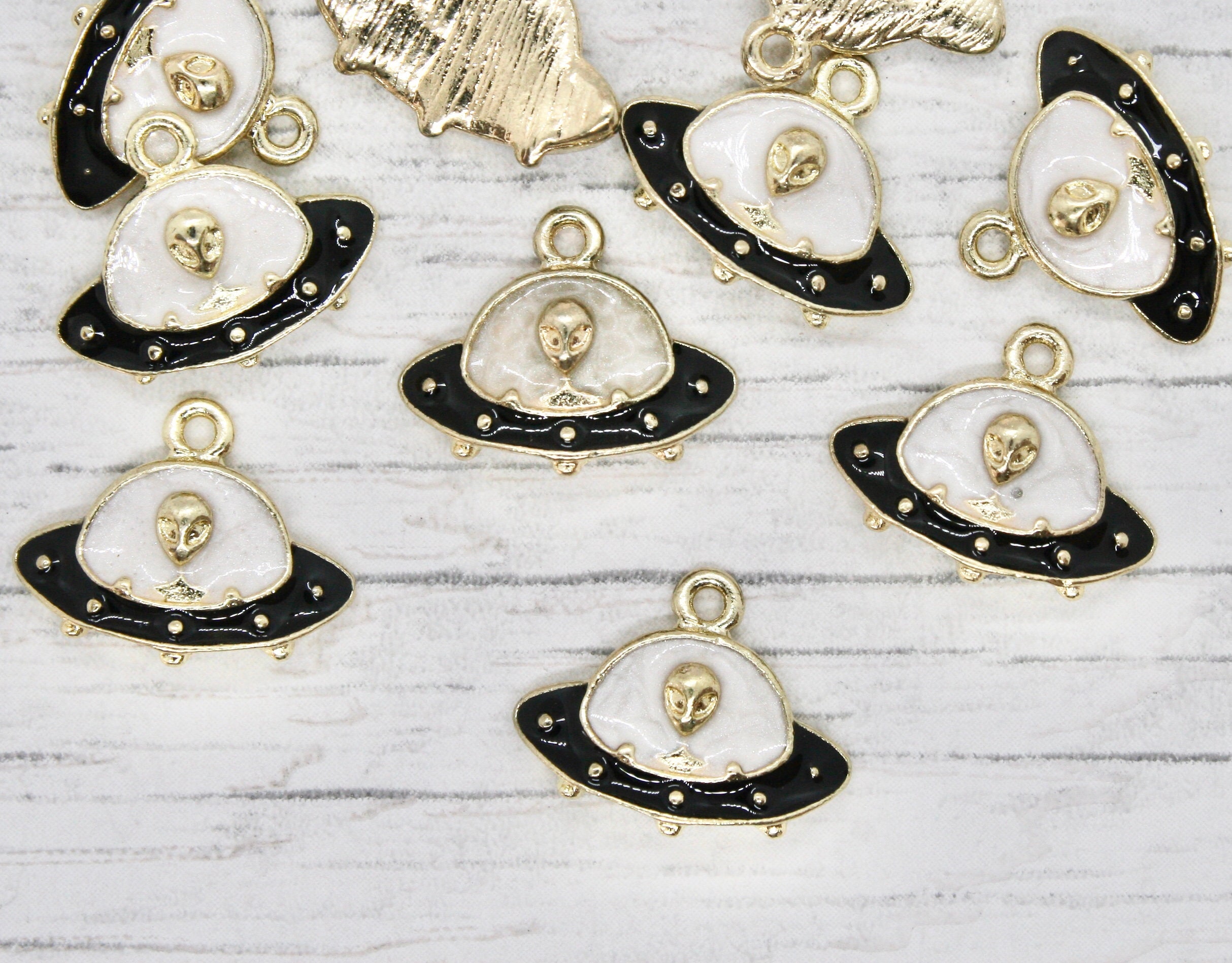 Enamel Spaceship Charms, Alien Spaceship Charm, Jewellery Making, Metal Charm, Enamel, Craft Supplies, Charms, Bracelet, Earring Making