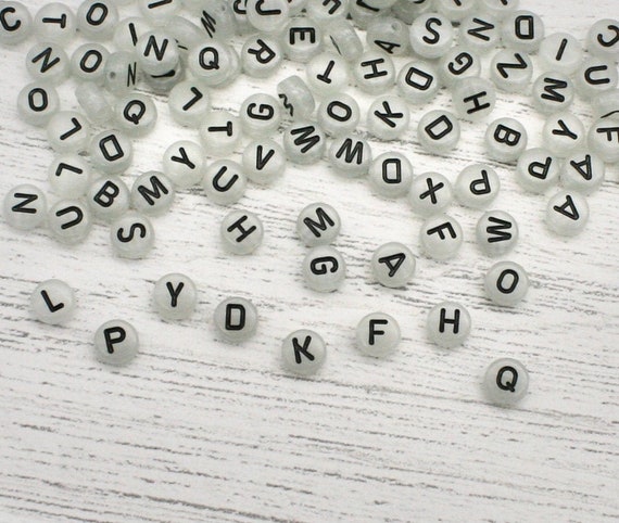 50x Alphabet Black Acrylic Beads With Hole, Black With White Letters,  Alphabet Beads, Letter Beads, Mixed Letter Beads, Jewellery Making 