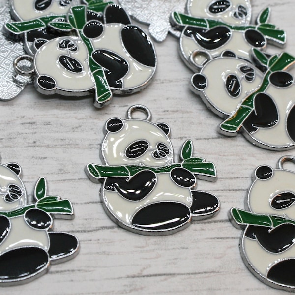 2 x Enamel Panda Charms, Pandas, Jewellery Making, Craft Supplies, Metal Charms, Charms, Jewellery Findings, Pendant