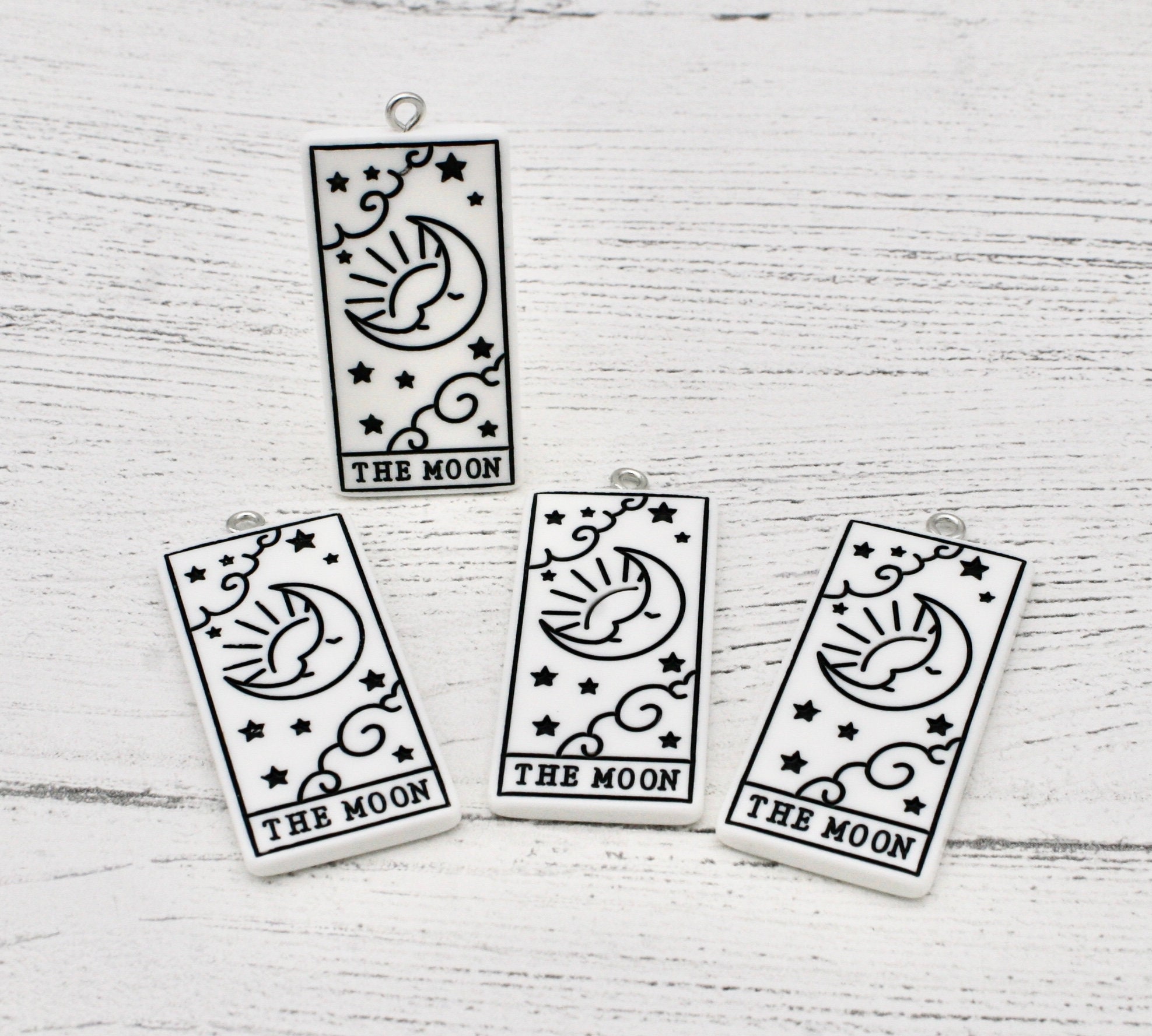 2 X The Moon Tarot Card Charms In White And Black Jewellery Etsy