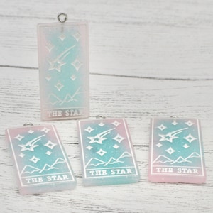 2 x De Ster Tarotkaart Charms met Glitter in Blauw en Roze met Wit, Sieraden Maken, Knutselbenodigdheden, Hanger, Sieraden Vinden