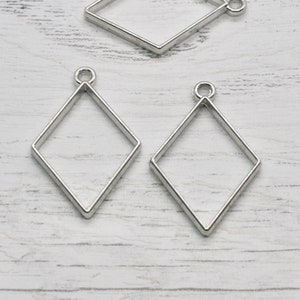 Diamond Bezel - Set of 2 Open Back Blank Metal Bezels, Bezel Blanks, Jewellery Making, Resin Art, Resin Pour, Craft Supplies