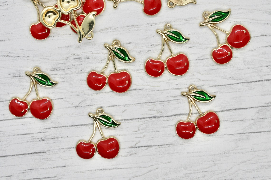 2 X Enamel Cherry Charms Jewellery Making Bracelet Charms Etsy