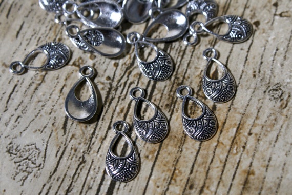 10 x Silver Tribal Drop Charms, Jewellery Making, Craft Supplies, Metal Charms, Charms, Jewellery Findings, Pendant