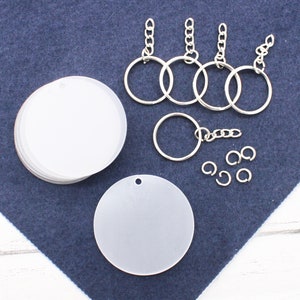 Clear Round Acrylic Blanks Keychain Set, 5/10 Keyring Chains/faux Leather  Tassels, Transparent Discs/circles 