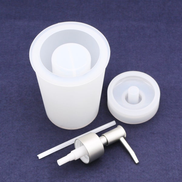 Soap Dispenser Silicone Mould with Silver Pump, Round Dispenser Mould, Silicone Mould, Craft Supplies, Resin Crafts