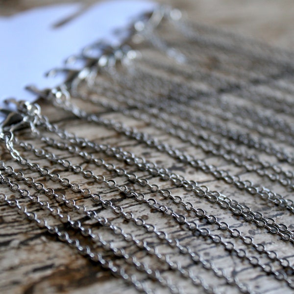 12 x Antique Silver Chains With Lobster Clasp Fitting, Lobster Clasp, Jewellery Making, Necklace, Craft Supplies