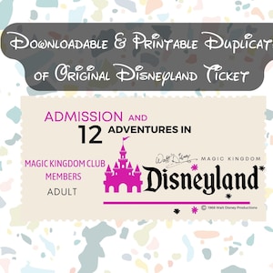 Downloadable Printable Vintage Retro 1960&#39;s Replica Disneyland Admission Ticket for Adult and Child