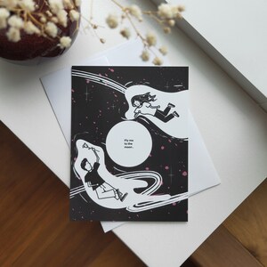 Fly me to the Moon -- Illustration Post Card Greeting Card Event Card (fr) Anniversaire de la carte d’amour de valentine (fr)