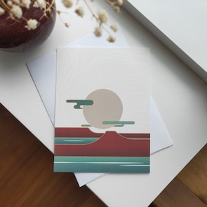 Mountain,Sea et Moon -- Anniversaire de la carte de vœux de carte de salutation de carte de poteau d’esthétique Modèle/couleur chinois traditionnel