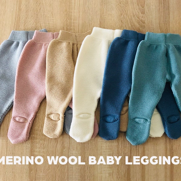 Merino Wool Baby Leggings Footed Pants / Newborn Clothes / Winter Baby Outfit Clothes / Knitted Baby / Infant Footies/ Baby Shower Gift