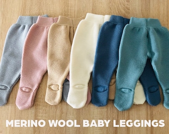 Merino Wool Baby Leggings Footed Pants / Newborn Clothes / Winter Baby Outfit Clothes / Knitted Baby / Infant Footies/ Baby Shower Gift